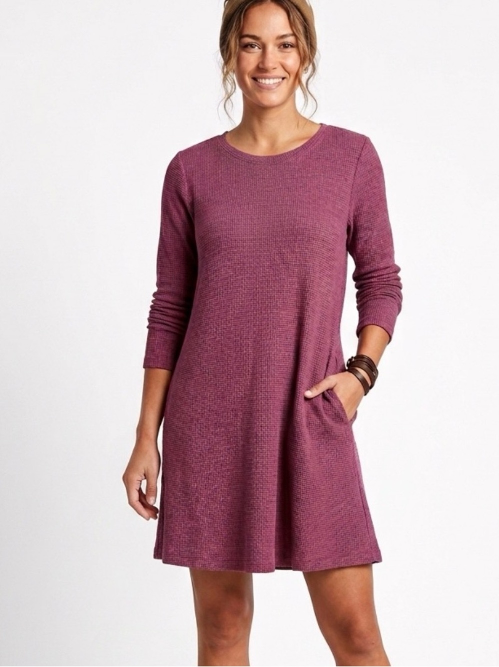 Toad&Co Maroon Waffle Knit Swing Dress Size Medium